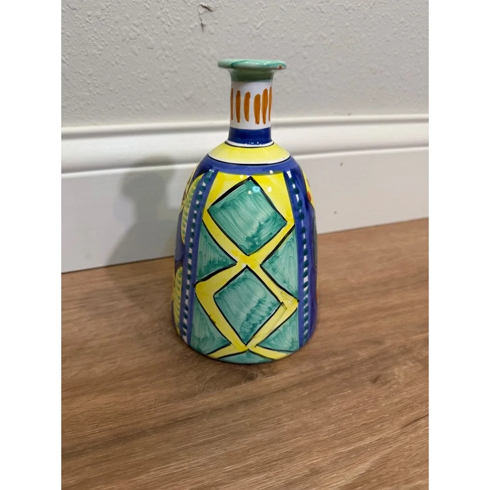 Duca di Camastra Italian Ceramic Vase Fish Blue Yellow Mediterranean Pottery VTG